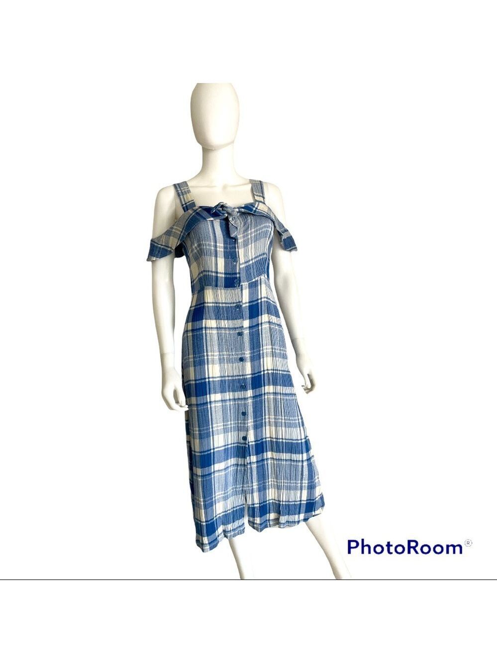 NWT Lush Plaid Button Front Cold Shoulder Summer Dress Size M